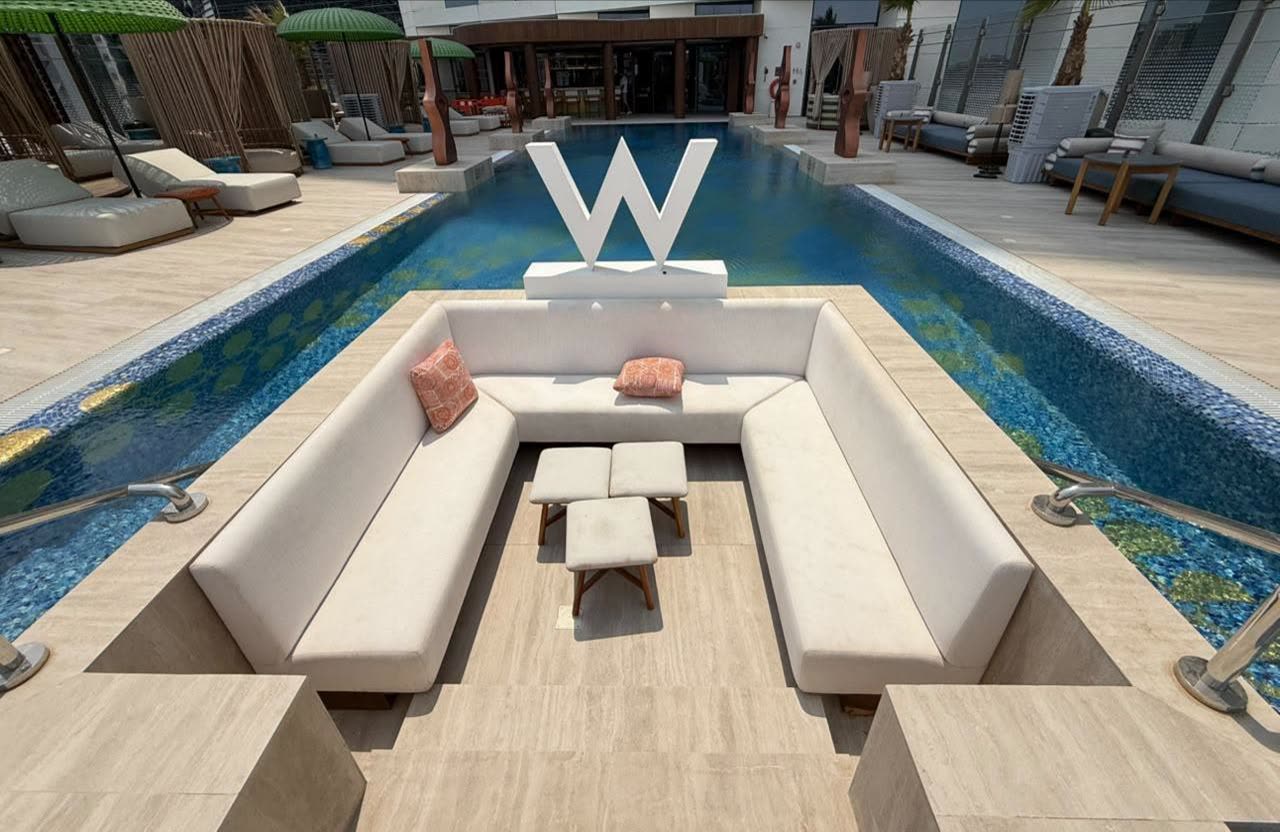 Sunken couch at the Wet Deck Pool, future DJ booth location
